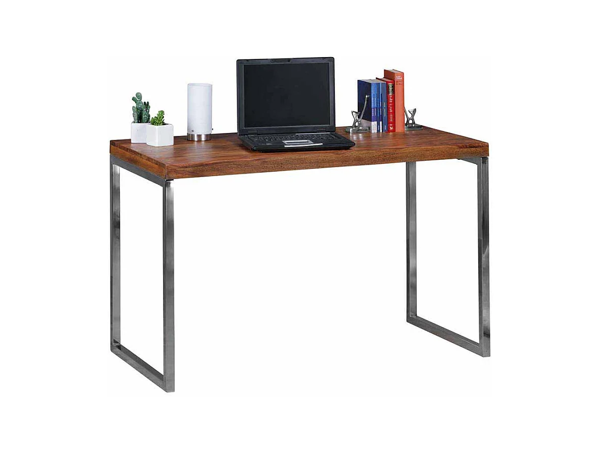 Schreibtisch aus Sheesham Massivholz Metall verchromt
