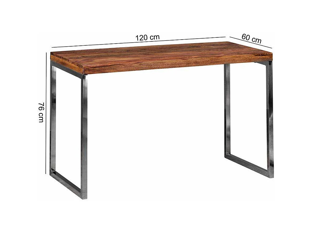 Schreibtisch aus Sheesham Massivholz Metall verchromt