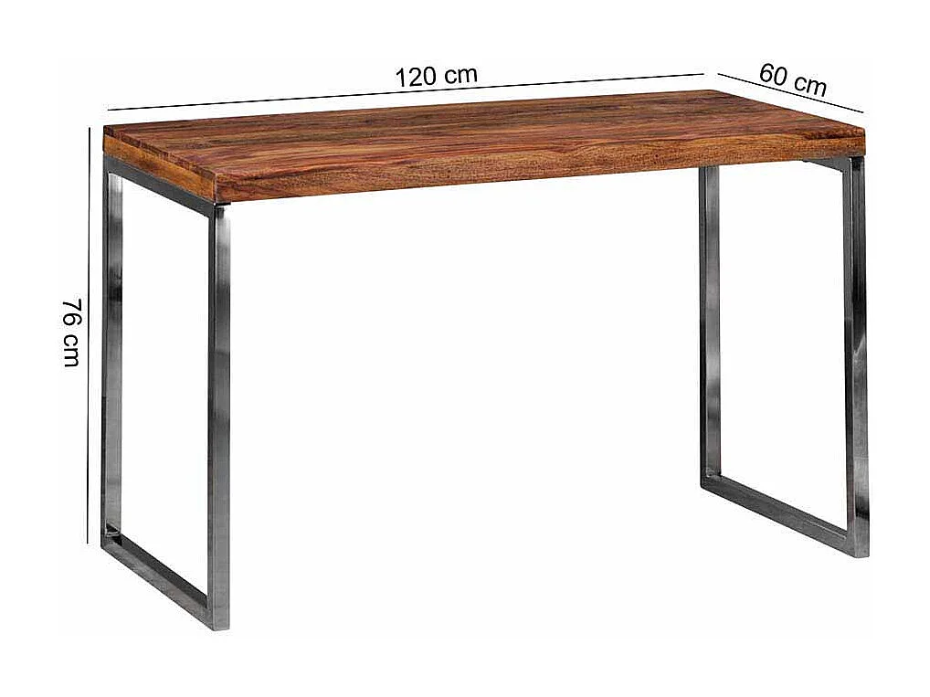 Schreibtisch aus Sheesham Massivholz Metall verchromt