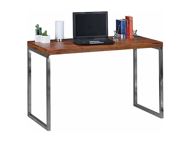 Schreibtisch aus Sheesham Massivholz Metall verchromt