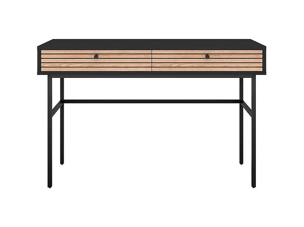 Skandi Schreibtisch in Schwarz und Eichefarben zwei Schubladen