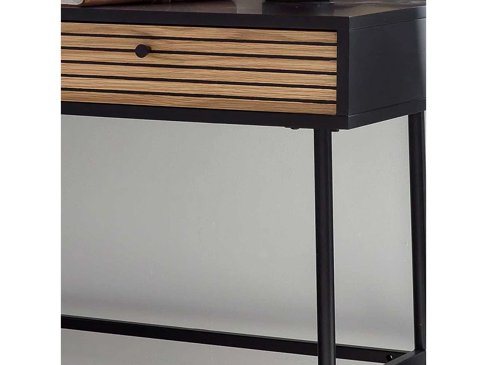 Skandi Schreibtisch in Schwarz und Eichefarben zwei Schubladen