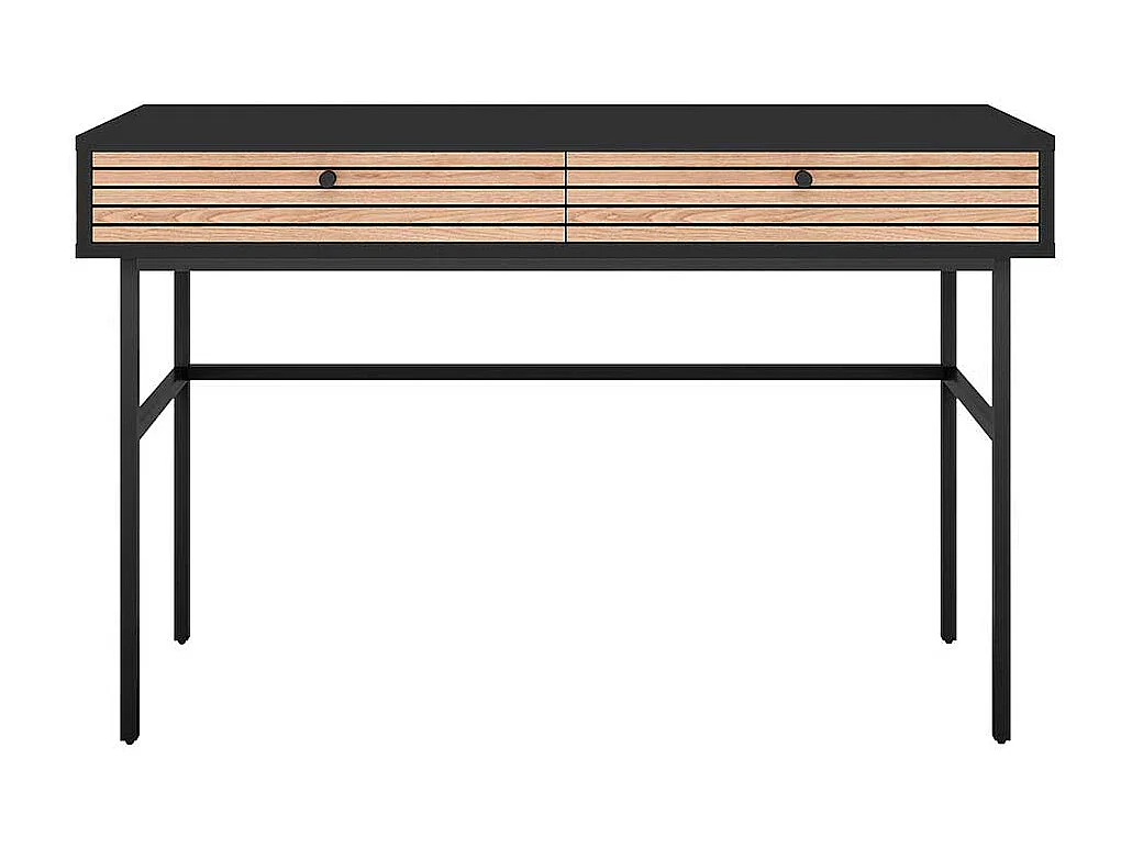 Skandi Schreibtisch in Schwarz und Eichefarben zwei Schubladen