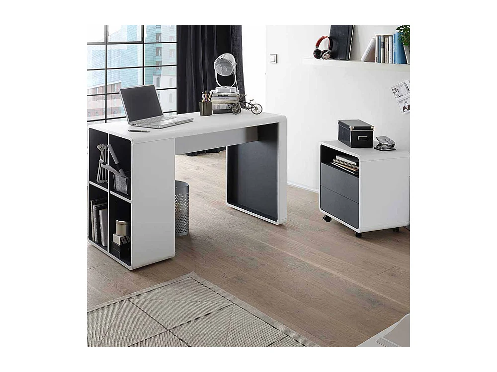 Bürotisch in Weiß Anthrazit Rollcontainer (zweiteilig)