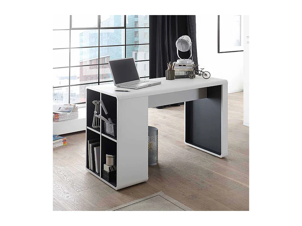 Bürotisch in Weiß Anthrazit Rollcontainer (zweiteilig)