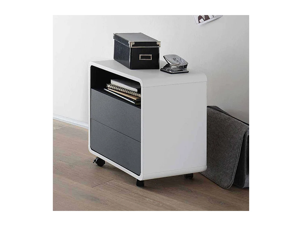Bürotisch in Weiß Anthrazit Rollcontainer (zweiteilig)