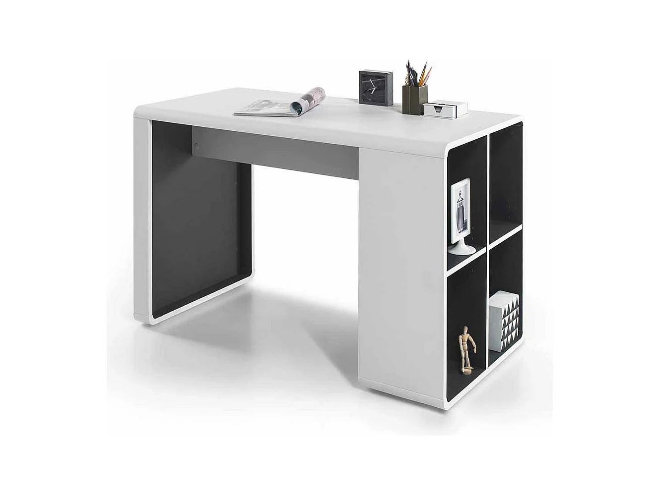 Bürotisch in Weiß Anthrazit Rollcontainer (zweiteilig)