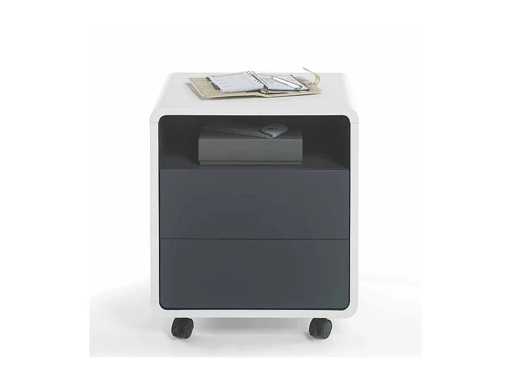 Bürotisch in Weiß Anthrazit Rollcontainer (zweiteilig)
