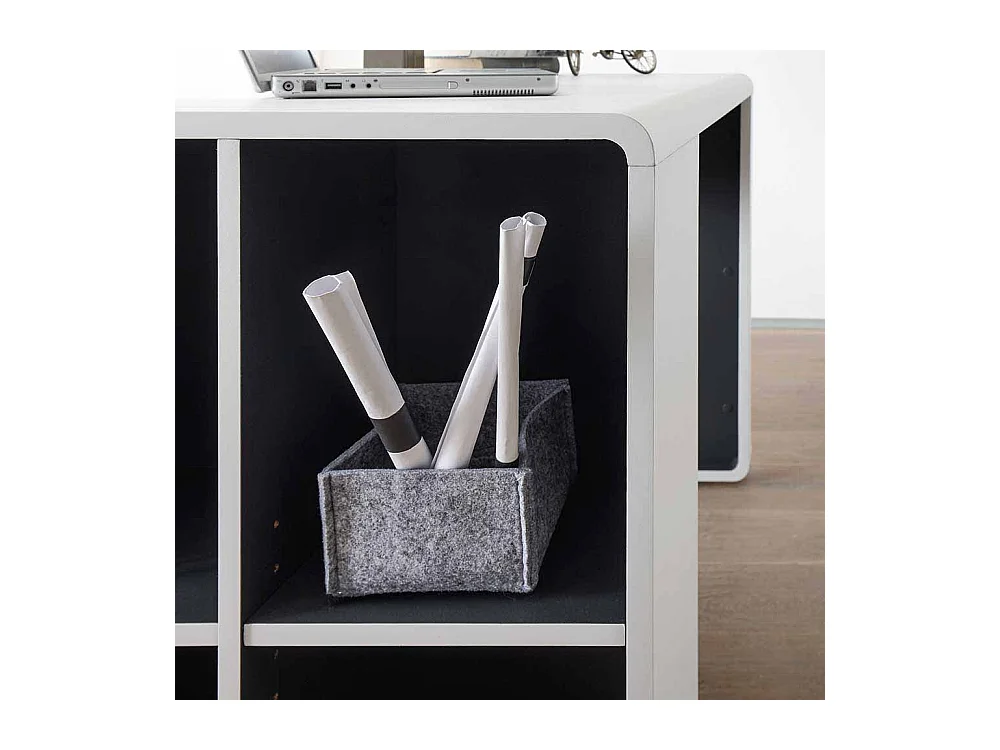 Bürotisch in Weiß Anthrazit Rollcontainer (zweiteilig)