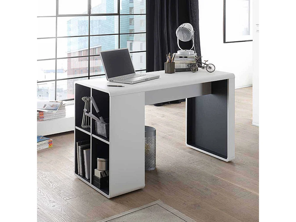 Bürotisch in Weiß Anthrazit Rollcontainer (zweiteilig)