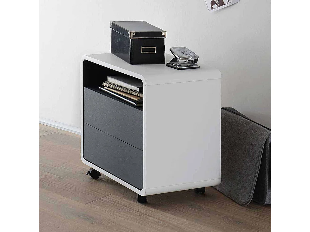 Bürotisch in Weiß Anthrazit Rollcontainer (zweiteilig)