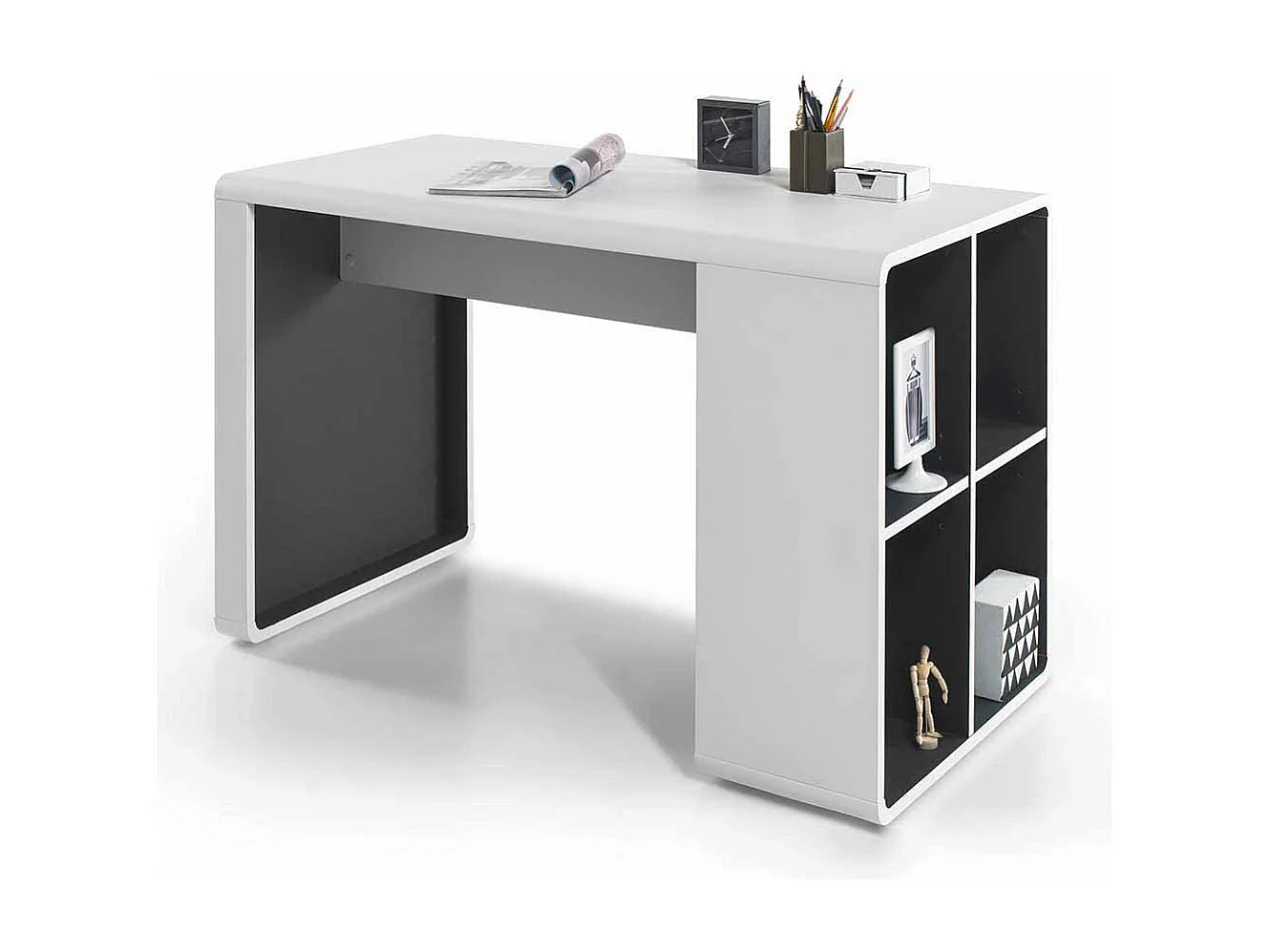 Bürotisch in Weiß Anthrazit Rollcontainer (zweiteilig)