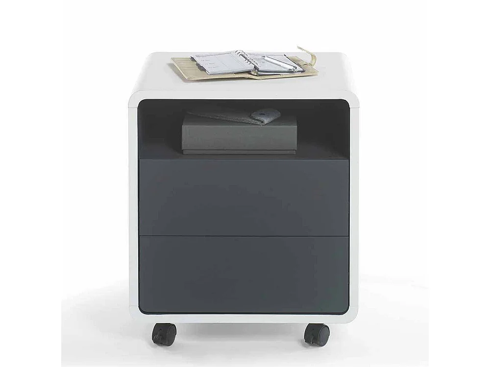 Bürotisch in Weiß Anthrazit Rollcontainer (zweiteilig)