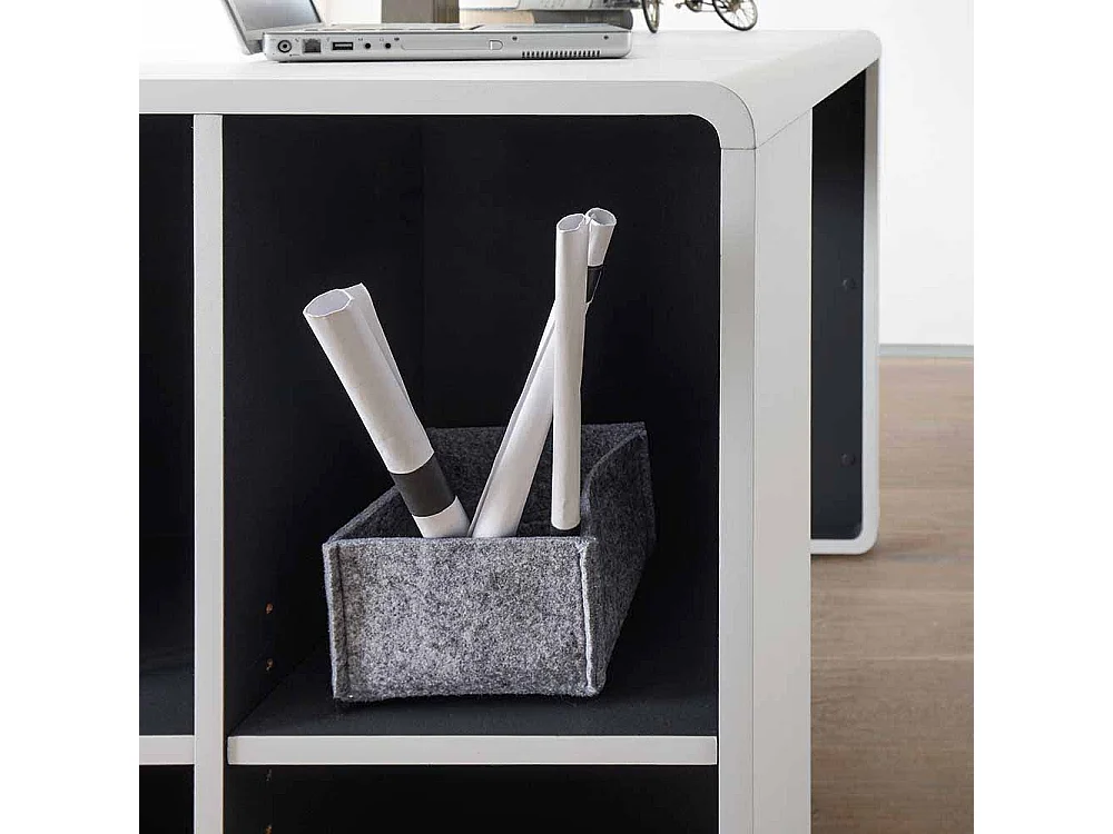 Bürotisch in Weiß Anthrazit Rollcontainer (zweiteilig)