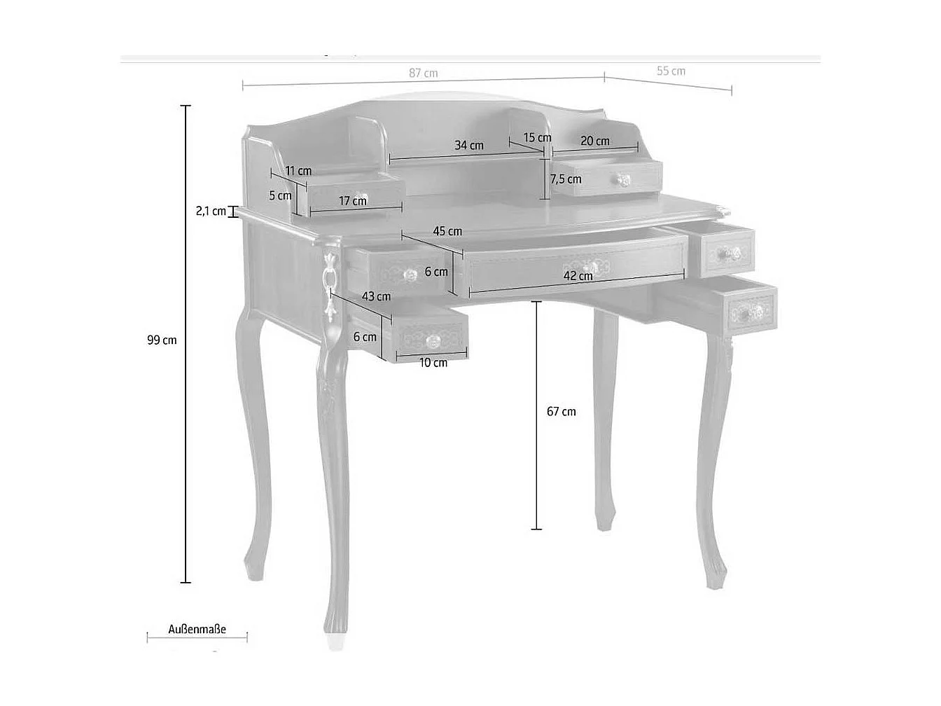 Design Schreibtisch und Stuhl im Barock Look Nussbaum und Creme Weiß (zweiteilig)