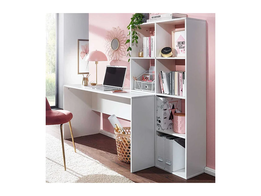 Home Office mit Regal weiss 170 cm Breite 144 cm Höhe