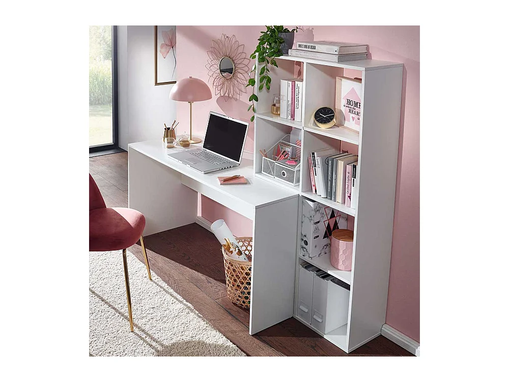 Home Office mit Regal weiss 170 cm Breite 144 cm Höhe