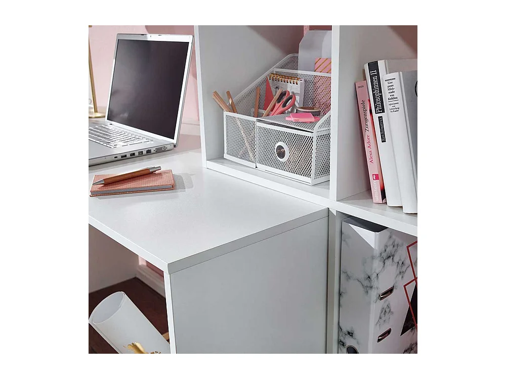 Home Office mit Regal weiss 170 cm Breite 144 cm Höhe