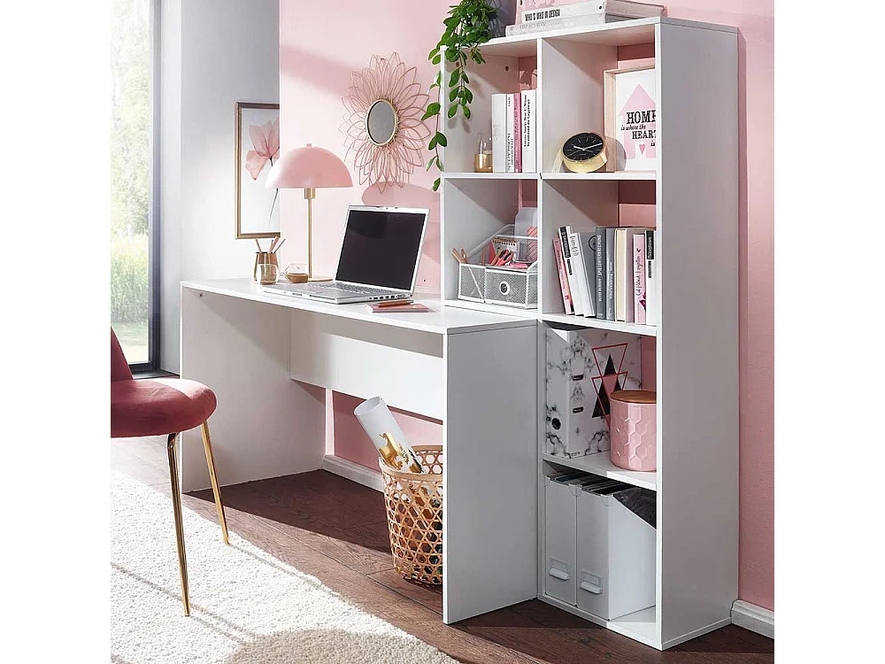 Home Office mit Regal weiss 170 cm Breite 144 cm Höhe