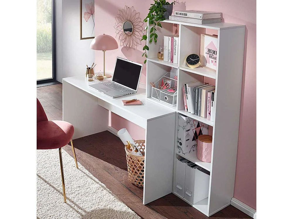 Home Office mit Regal weiss 170 cm Breite 144 cm Höhe