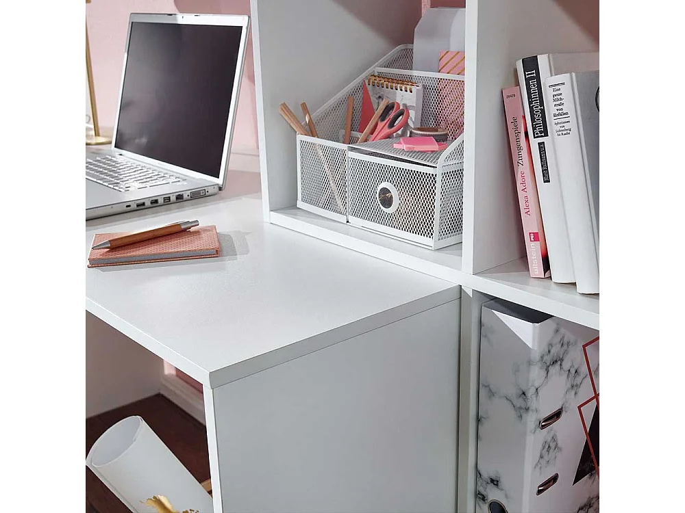 Home Office mit Regal weiss 170 cm Breite 144 cm Höhe