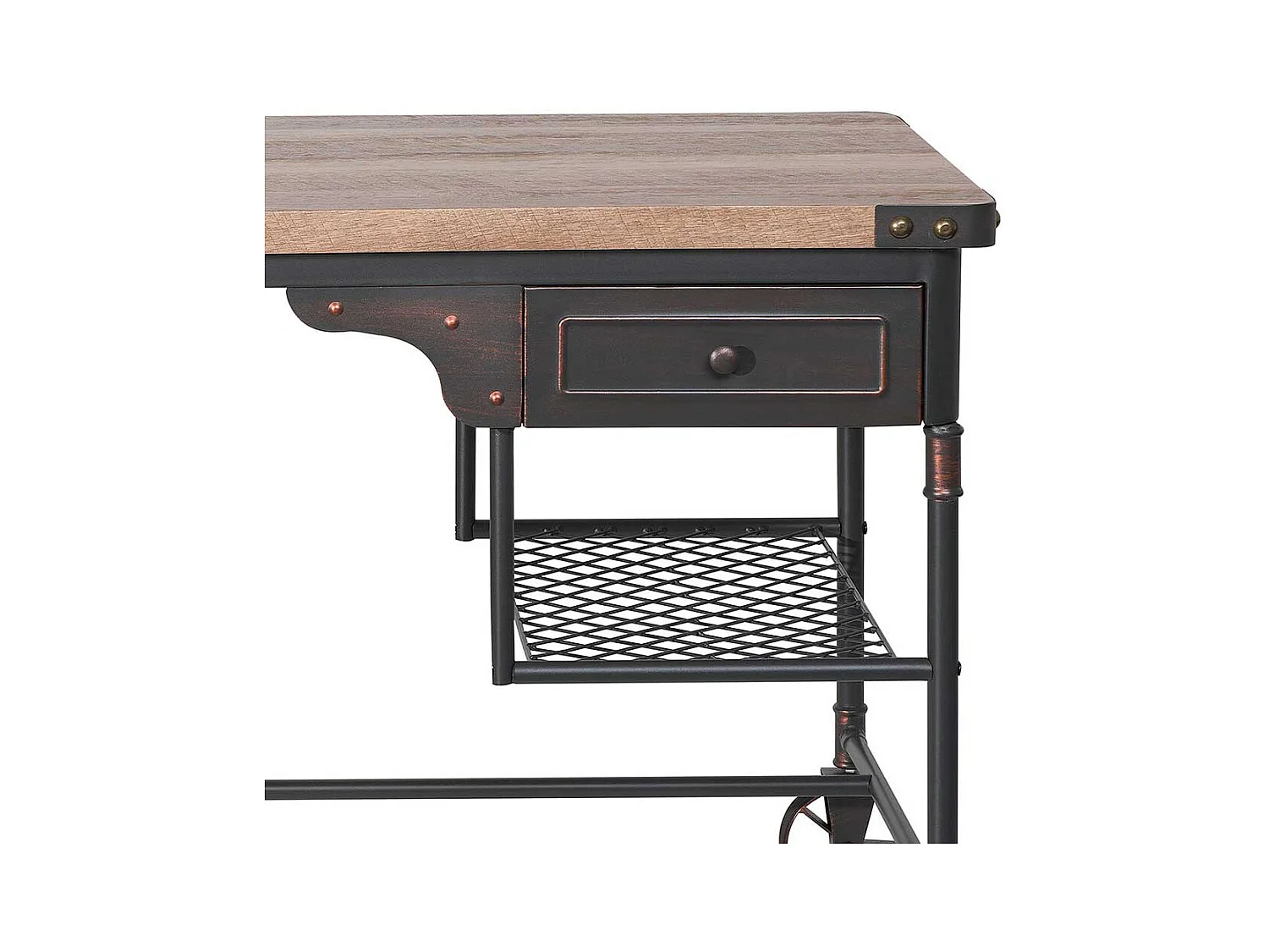 Industry Design Schreibtisch in Schwarz und Holz verwitterter Optik Metallrollen