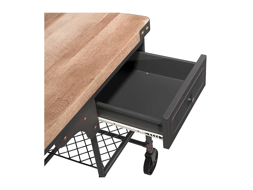 Industry Design Schreibtisch in Schwarz und Holz verwitterter Optik Metallrollen