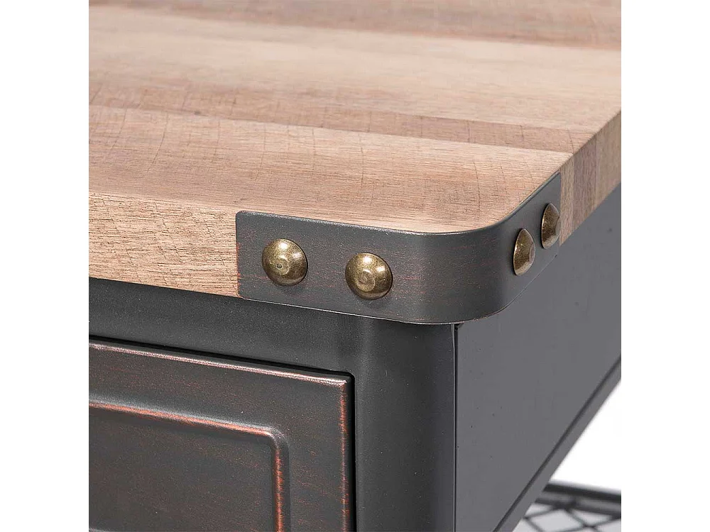 Industry Design Schreibtisch in Schwarz und Holz verwitterter Optik Metallrollen