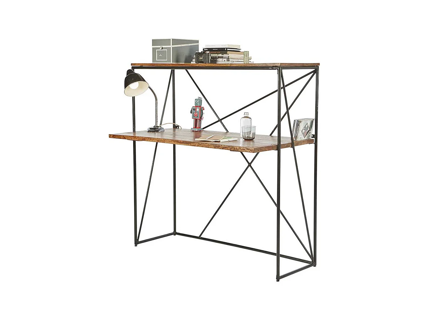 Holzschreibtisch mit Bügelgestell Schreibtischaufsatz