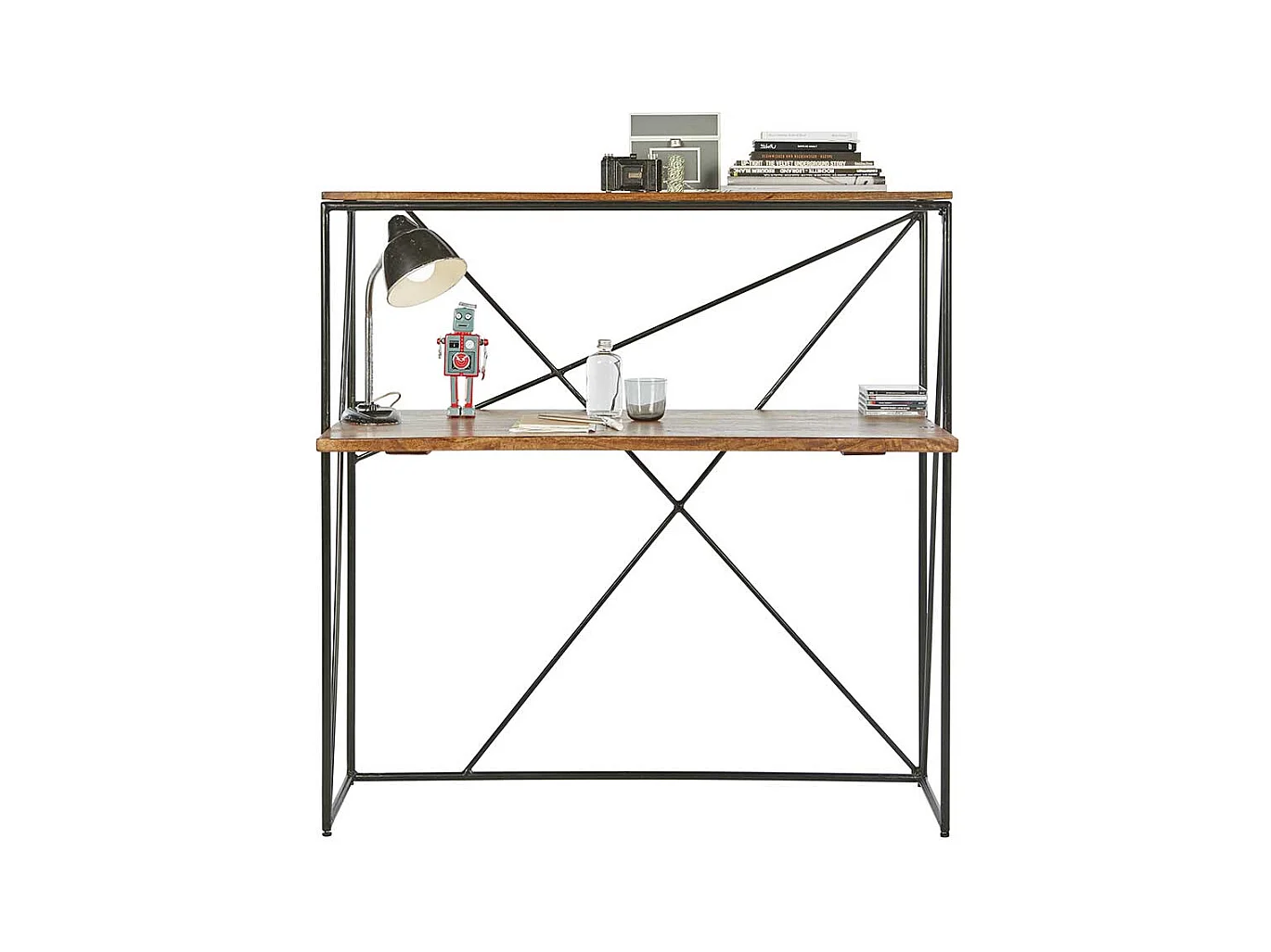Holzschreibtisch mit Bügelgestell Schreibtischaufsatz