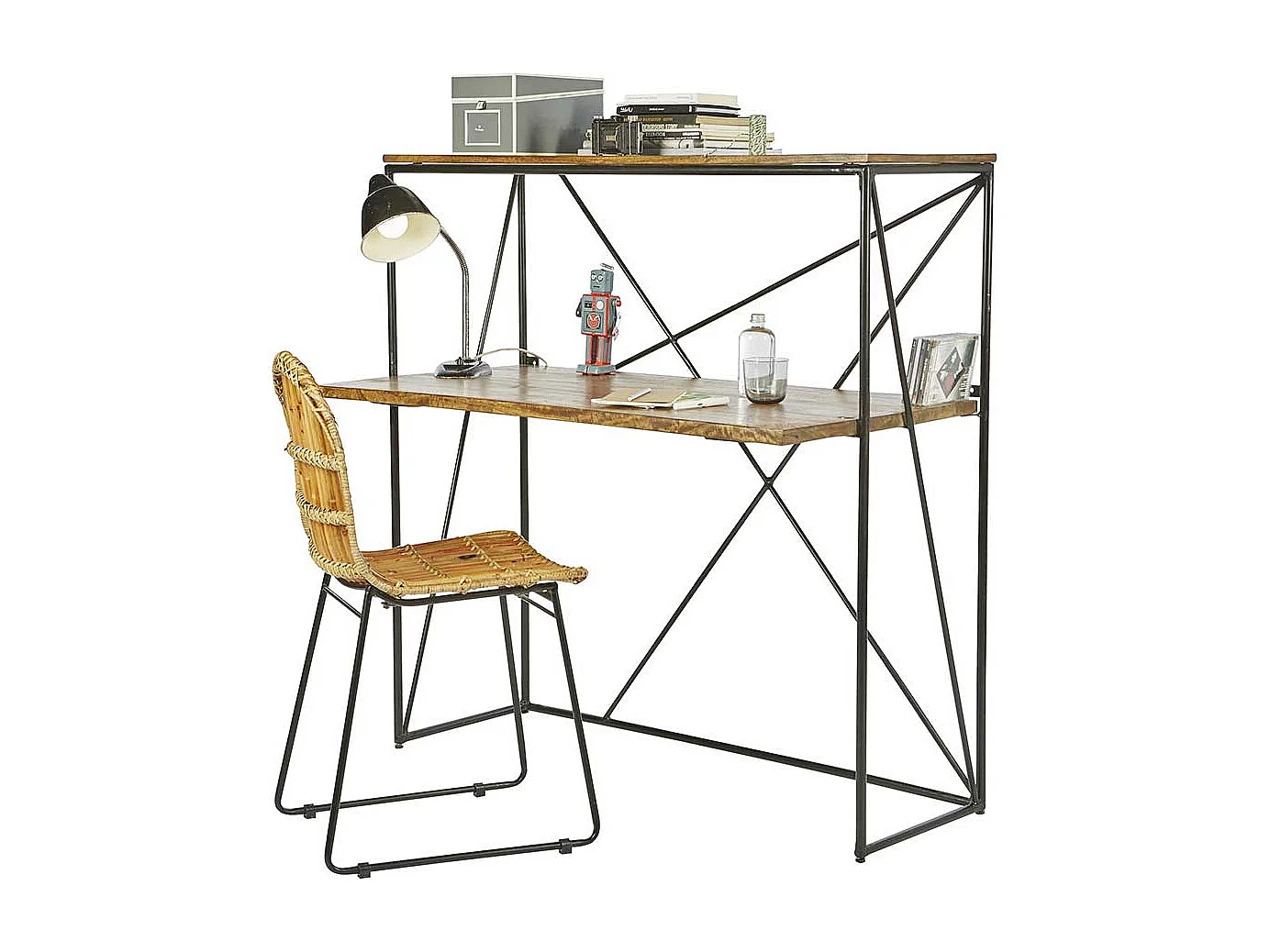 Holzschreibtisch mit Bügelgestell Schreibtischaufsatz