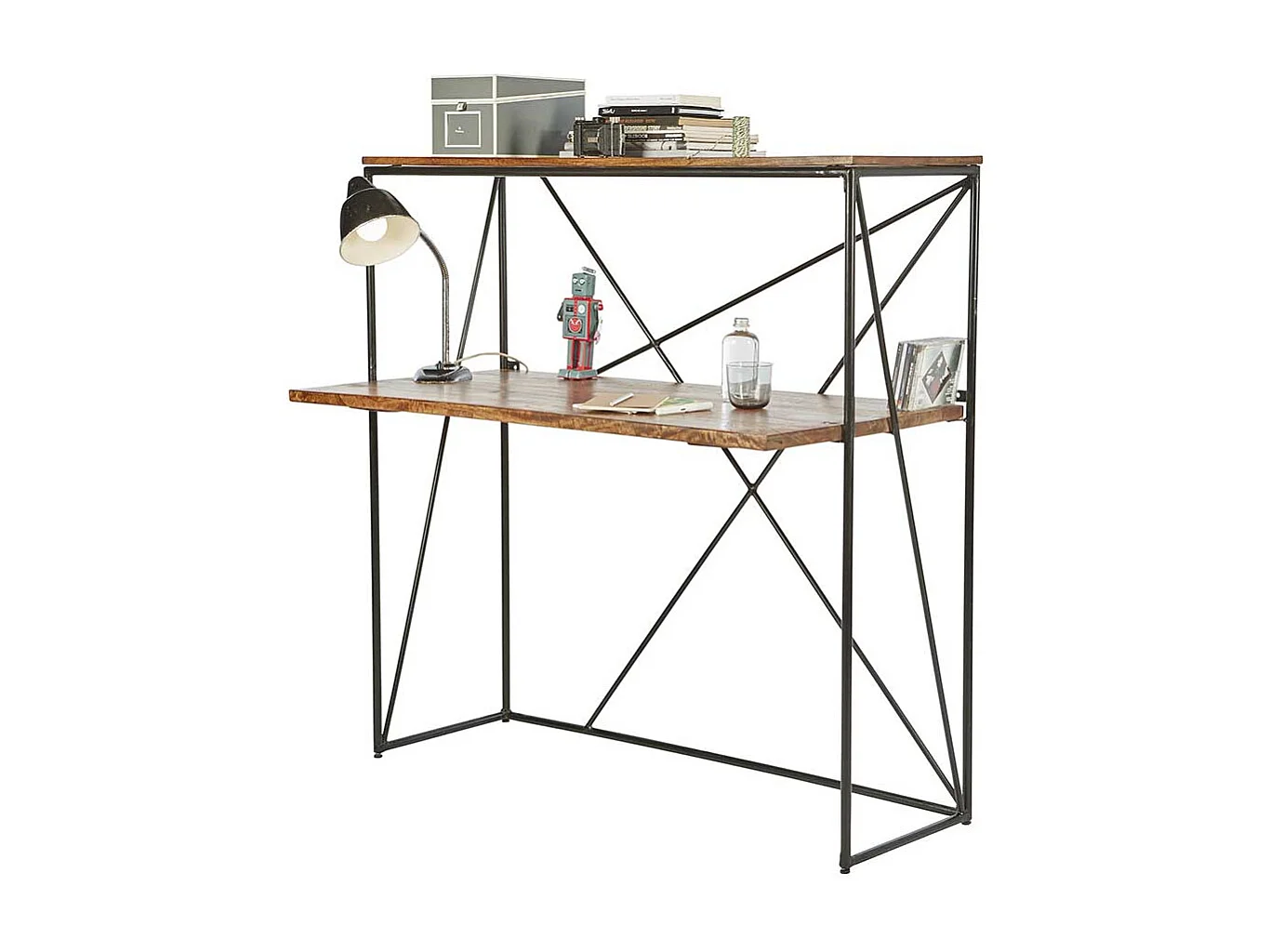 Holzschreibtisch mit Bügelgestell Schreibtischaufsatz