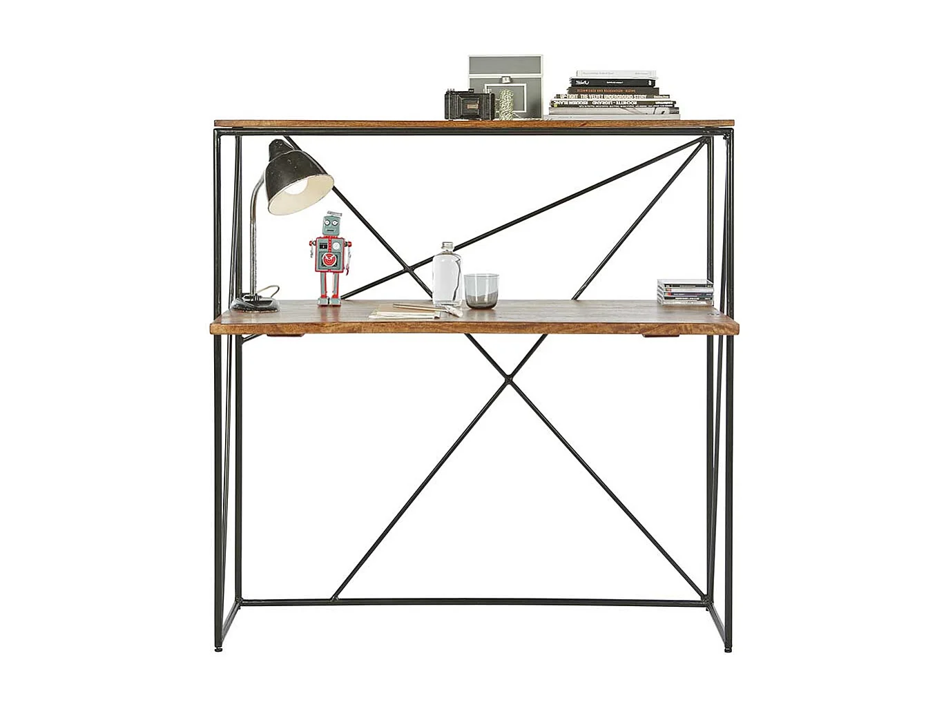 Holzschreibtisch mit Bügelgestell Schreibtischaufsatz