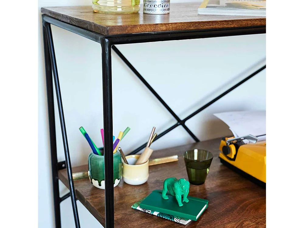 Holzschreibtisch mit Bügelgestell Schreibtischaufsatz