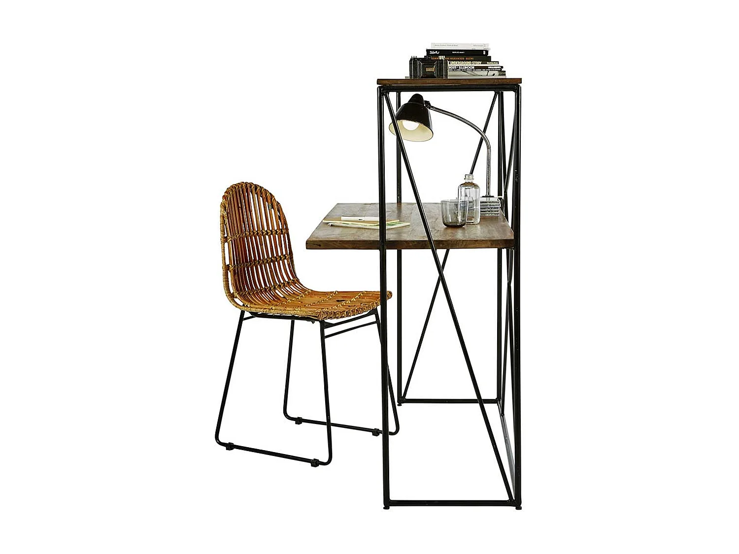 Holzschreibtisch mit Bügelgestell Schreibtischaufsatz