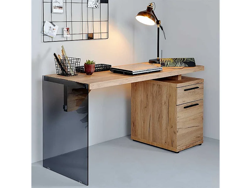 Designschreibtisch in Eichefarben Sicherheitsglas