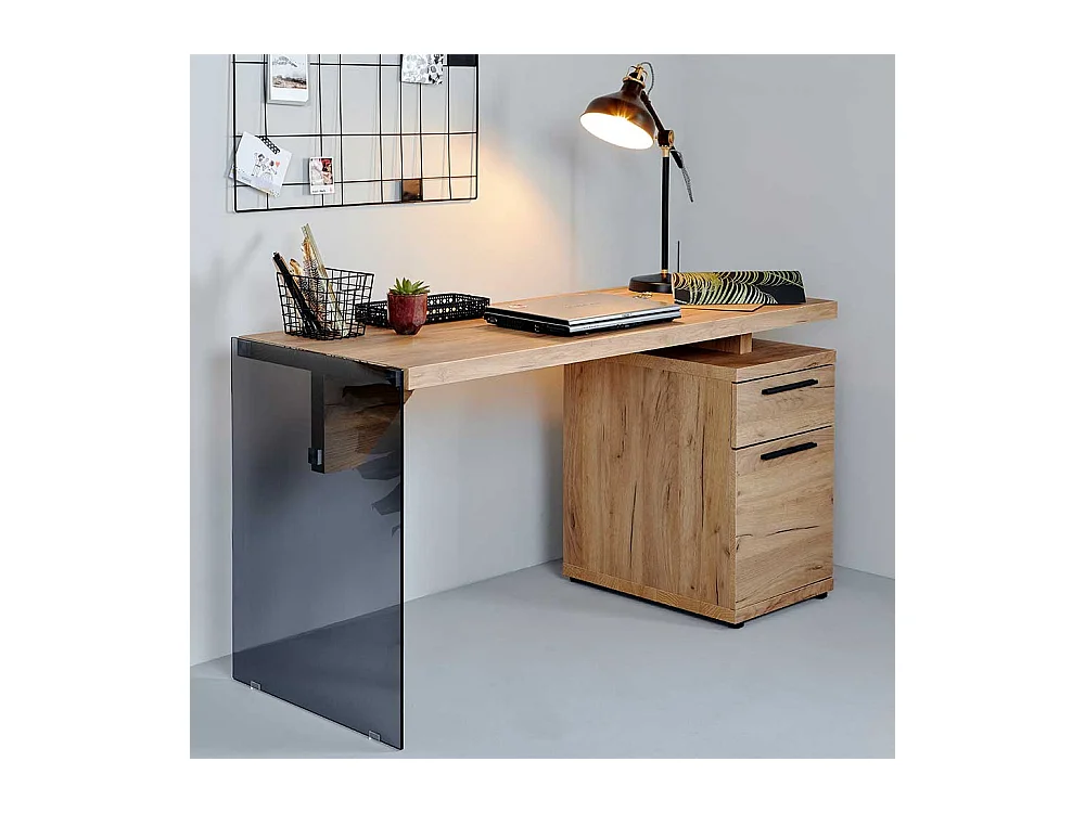 Designschreibtisch in Eichefarben Sicherheitsglas