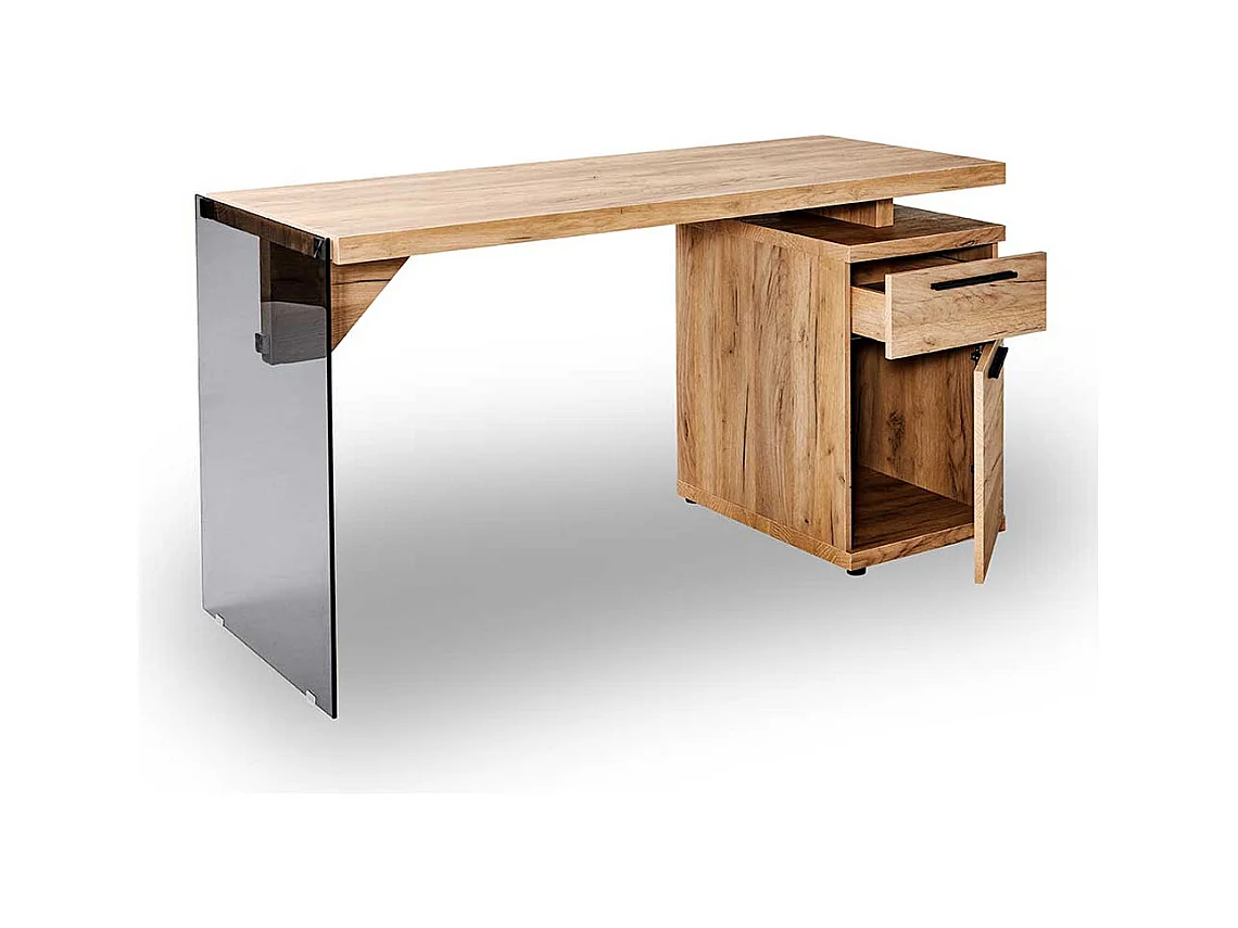 Designschreibtisch in Eichefarben Sicherheitsglas