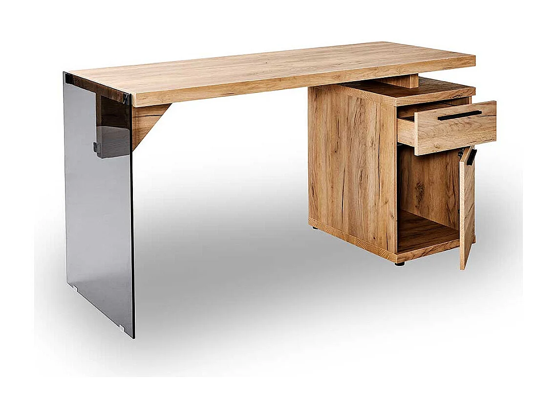 Designschreibtisch in Eichefarben Sicherheitsglas