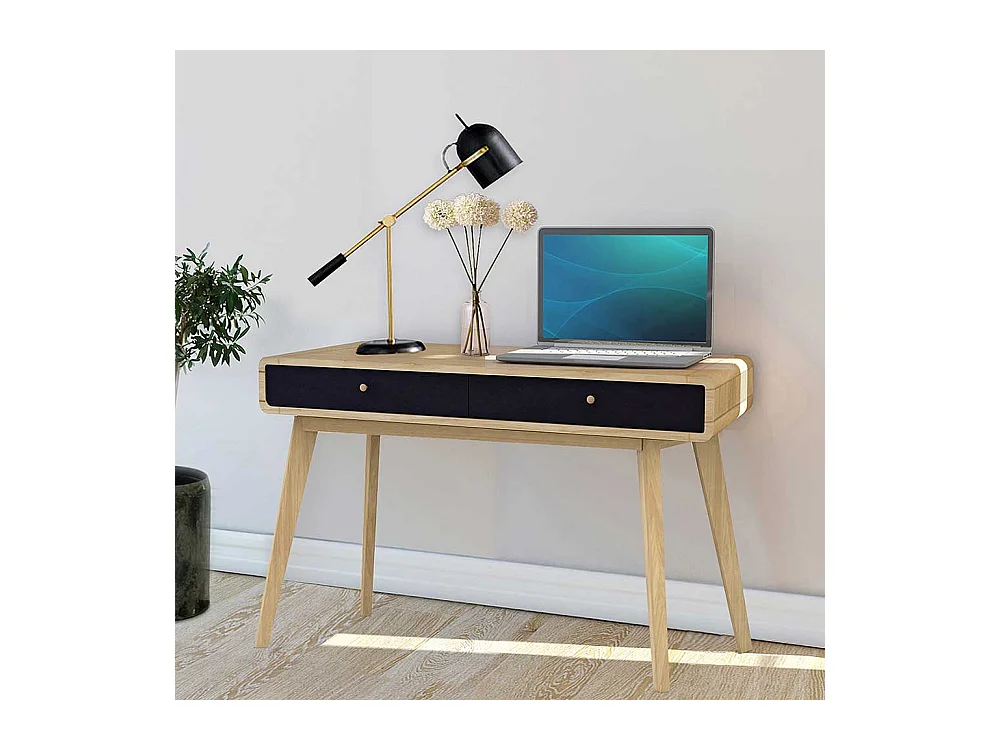 Designschreibtisch in Schwarz und Eichefarben Vierfußgestell