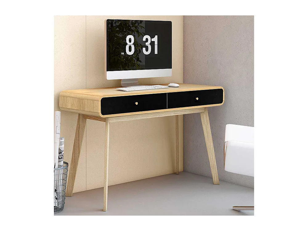 Designschreibtisch in Schwarz und Eichefarben Vierfußgestell