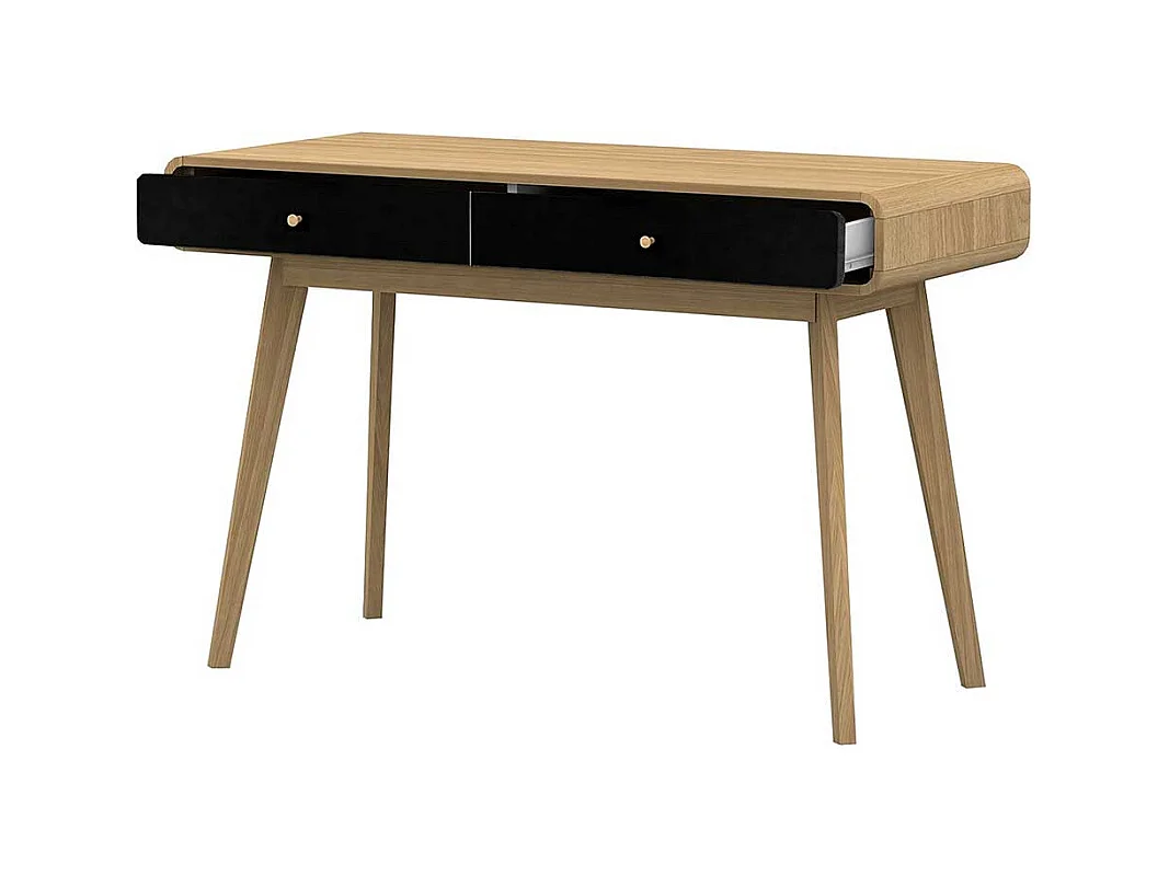 Designschreibtisch in Schwarz und Eichefarben Vierfußgestell