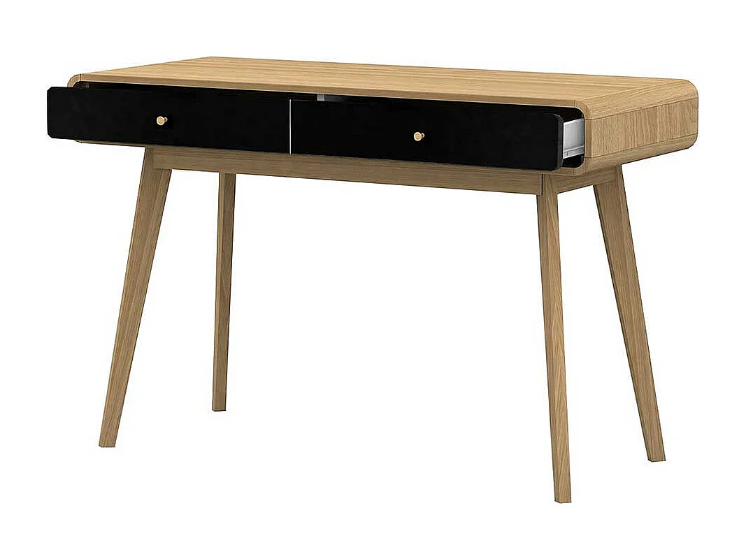 Designschreibtisch in Schwarz und Eichefarben Vierfußgestell