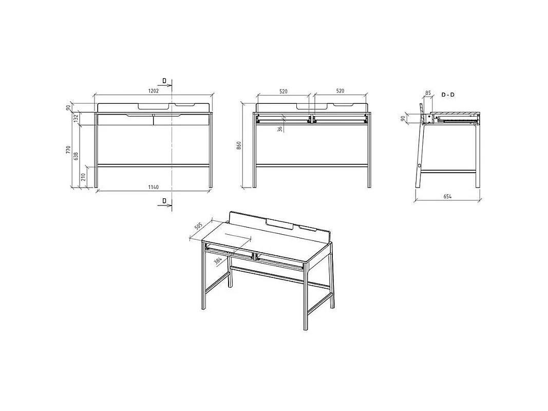 Schreibtisch Holztisch mit zwei Schubladen und Grifflöchern