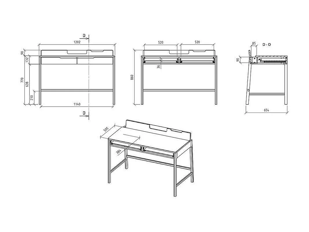 Schreibtisch Holztisch mit zwei Schubladen und Grifflöchern