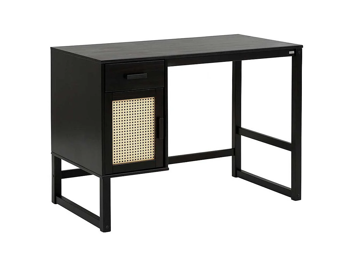 Schreibtisch in Kiefer dunkel mit Rattangeflecht 110 cm breit