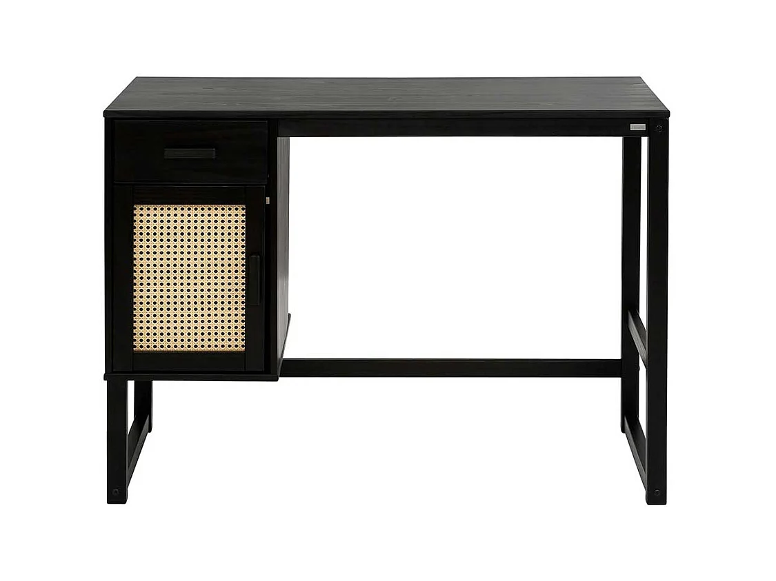 Schreibtisch in Kiefer dunkel mit Rattangeflecht 110 cm breit