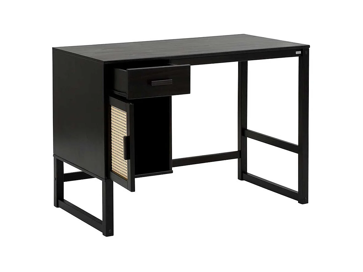 Schreibtisch in Kiefer dunkel mit Rattangeflecht 110 cm breit