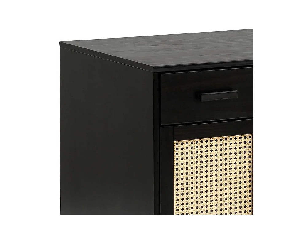 Schreibtisch in Kiefer dunkel mit Rattangeflecht 110 cm breit