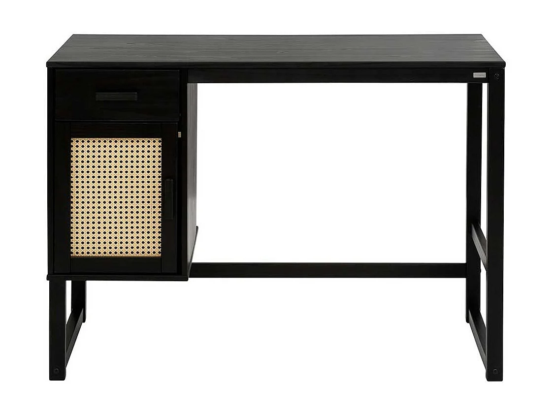 Schreibtisch in Kiefer dunkel mit Rattangeflecht 110 cm breit